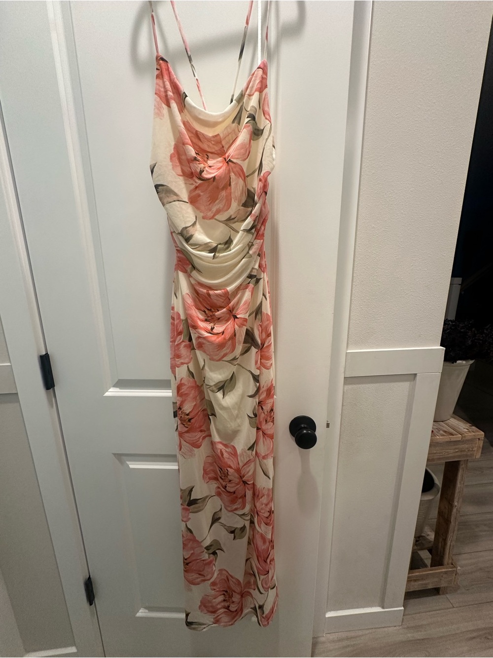 Persaya Cream Maxi Mesh Dress with Pink and Cream Floral Print
